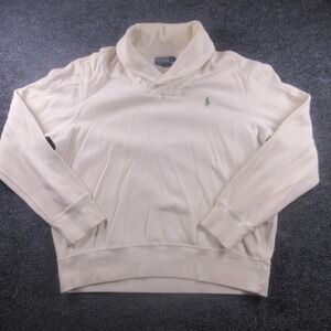 Polo Ralph Lauren Sweater Mens Large White Shawl Collar Cotton Pullover Logo